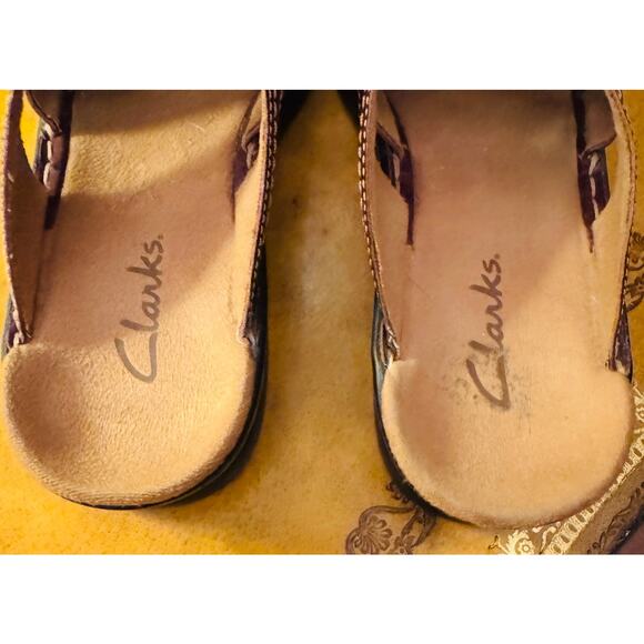 Clarks Womens Joanna Slides Sandals Brown Floral Embroidered Leather Slip On 6 M - Picture 5 of 9